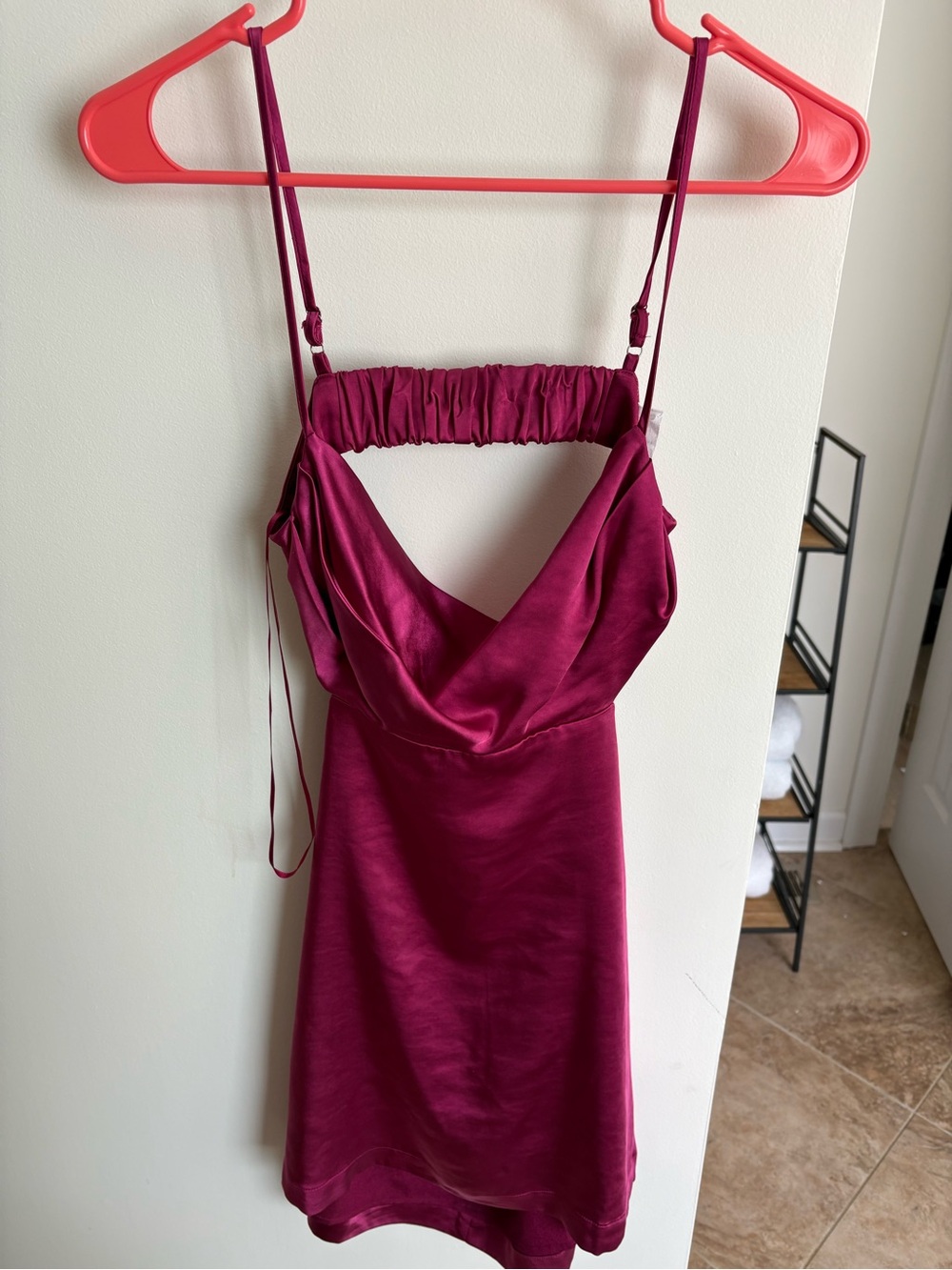 vestique Satin Cowl Neck Mini Dress in Berry